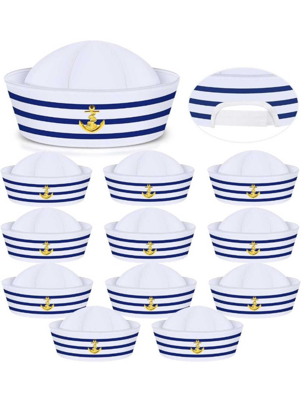 12 Pcs Blue & White Sailor Hats - Nautical Captain Hats for Parties & Costumes